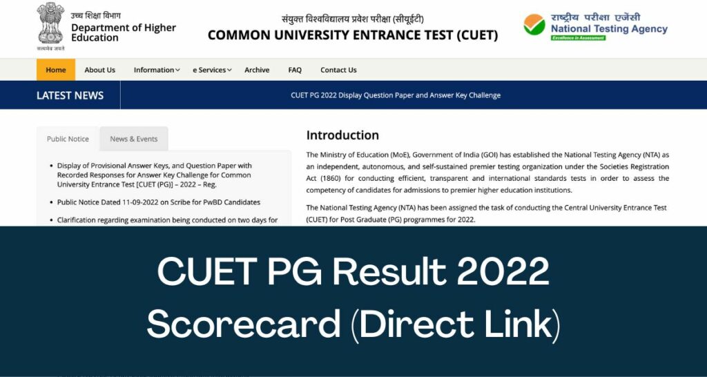 CUET PG Result 2022 - Direct Link CutOff & Scorecard @cuet.nta.nic.in
