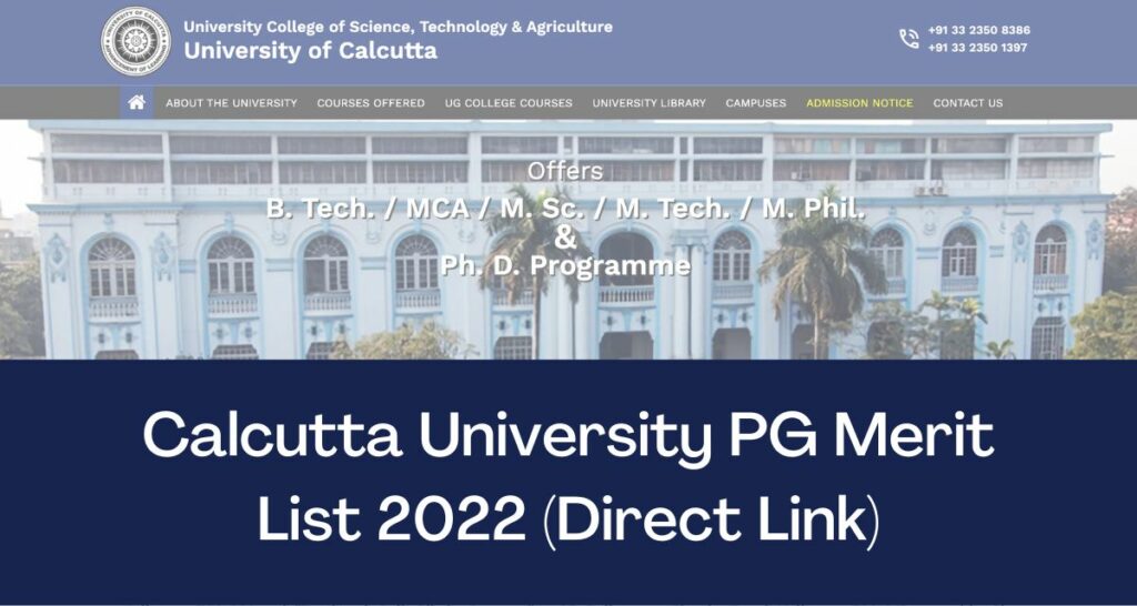 Calcutta University PG Merit List 2022 - Direct Link Admission Provisional List @caluniv-ucsta.net