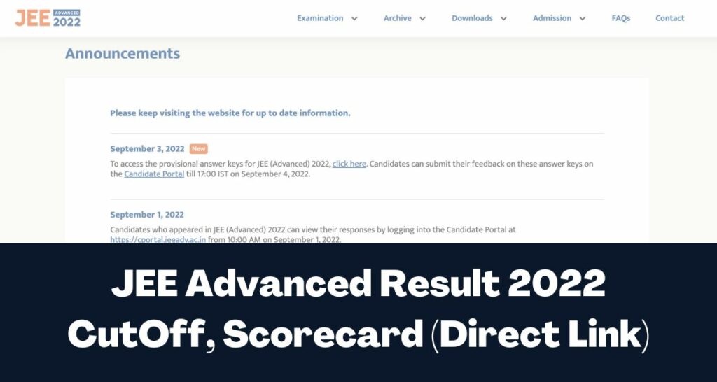 JEE Advanced Result 2022 - Direct Link Cut Off, Scorecard @jeeadv.ac.in