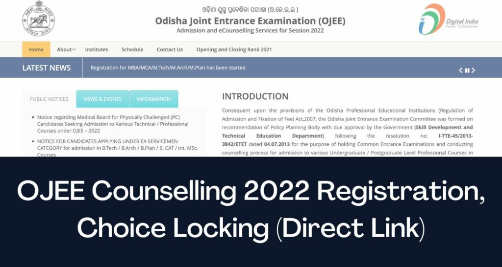 OJEE Counselling 2022 Registration - Direct Link Choice Locking & Last Date @ojee.nic.in