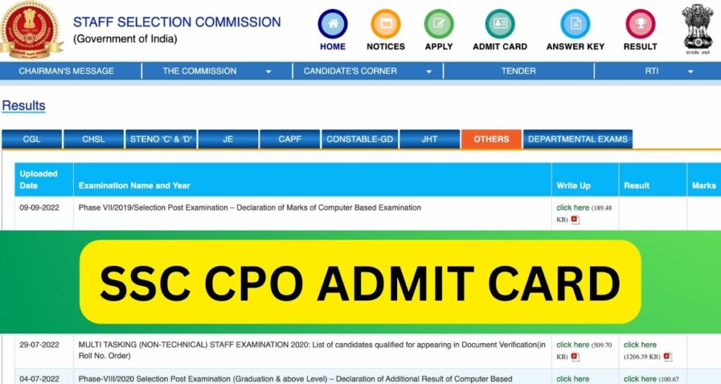 SSC CPO ADMIT CARD download
