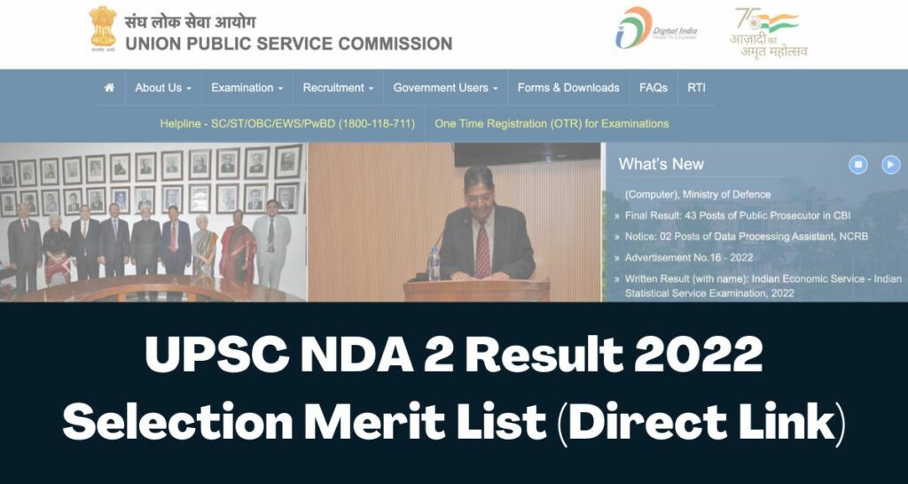 UPSC NDA 2 Result 2022 - Direct Link CutOff & Selection Merit List @upsc.gov.in