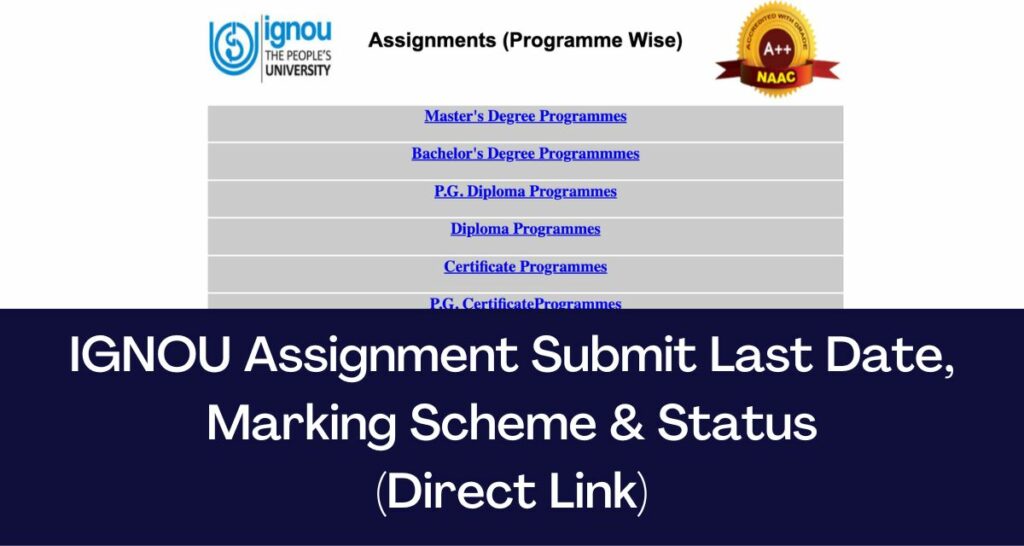 IGNOU Assignment Submit Last Date - Direct Link, Marking Scheme & Status @www.ignou.ac.in