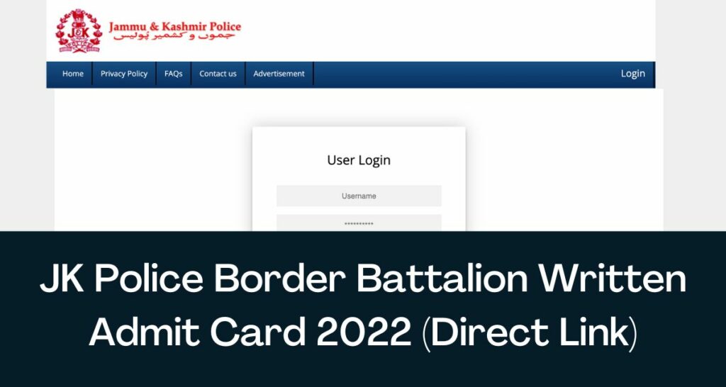 JK Police Border Battalion Written Admit Card 2022 - Direct Link AWO/TPO Hall Ticket @jkpolice.gov.in
