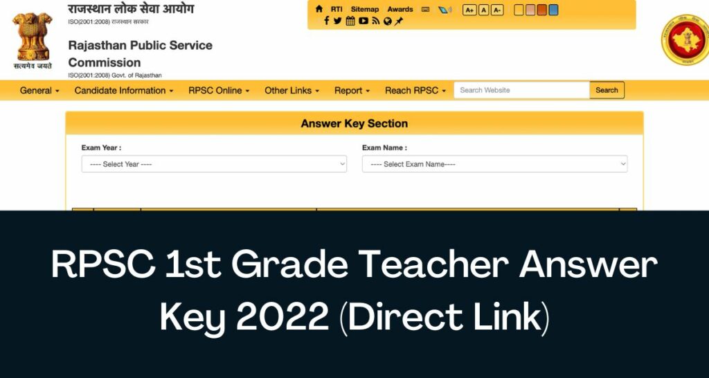 RPSC 1st Grade Teacher Answer Key 2022 - Direct Link Exam Solution @rpsc.rajasthan.gov.in