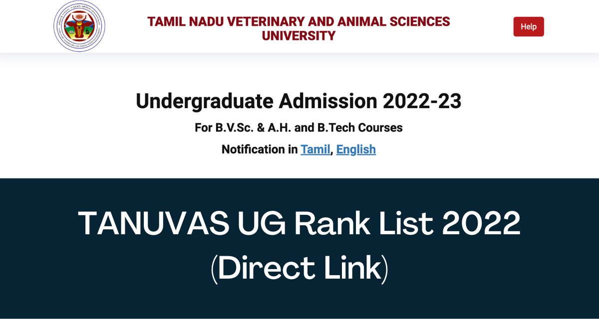 TANUVAS UG Rank List 2023- Direct link BVSc AH &  Admission  @