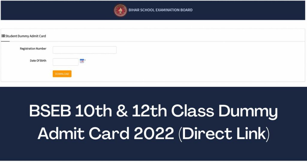 BSEB Dummy Admit Card 2023 - Direct Link 10th & 12th Class @ inter23.biharboardonline.com