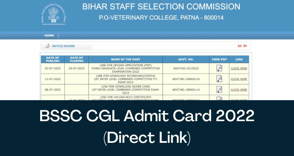 BSSC CGL Admit Card 2022 - Direct Link Exam Pattern, Hall Ticket @ bssc.bihar.gov.in