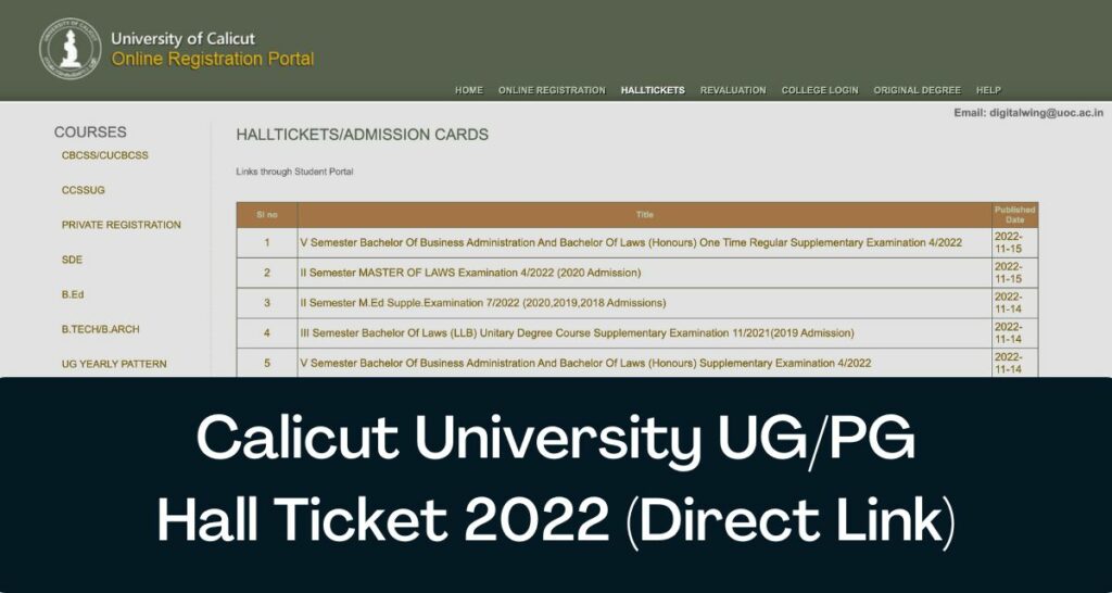 Calicut University Hall Ticket 2022 - Direct Link UG/PG Admit Card @ uoc.ac.in