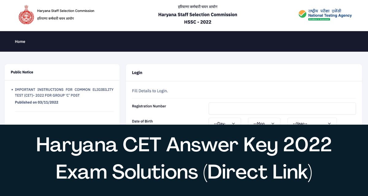 Haryana CET Answer Key 2022 - Direct Link HSSC Exam Solutions @  www.hssc.gov.in