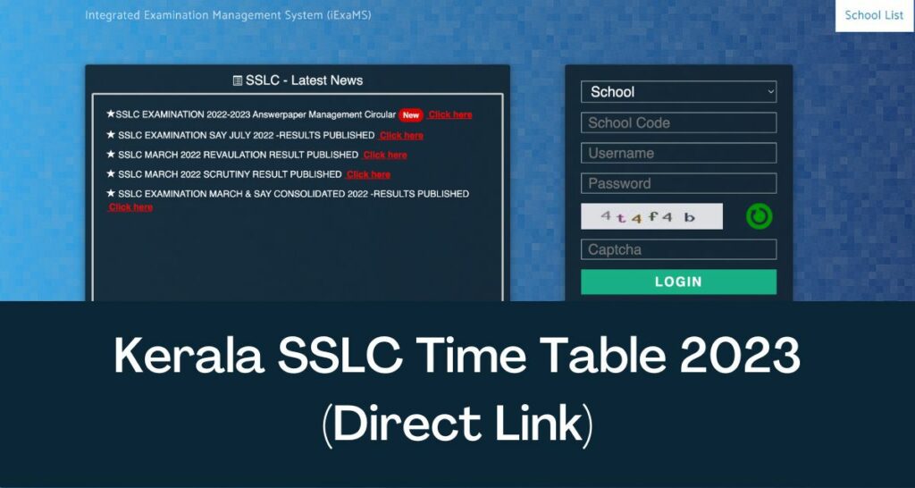 Kerala SSLC Time Table 2023 - Direct Link 10th Class Exam Dates @ sslcexam.kerala.gov.in