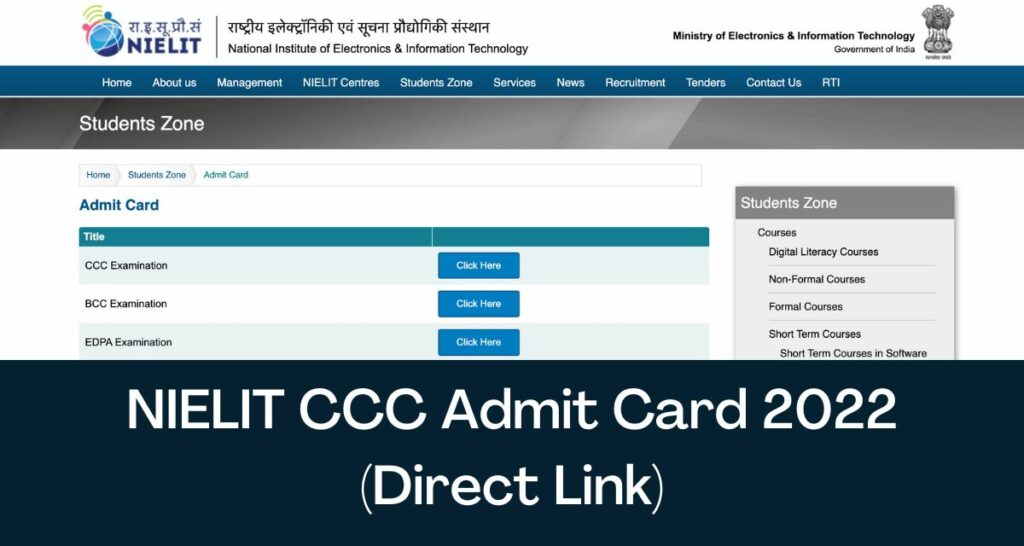 CCC Admit Card November 2022 - Direct Link NIELIT Hall Ticket @ www.nielit.gov.in