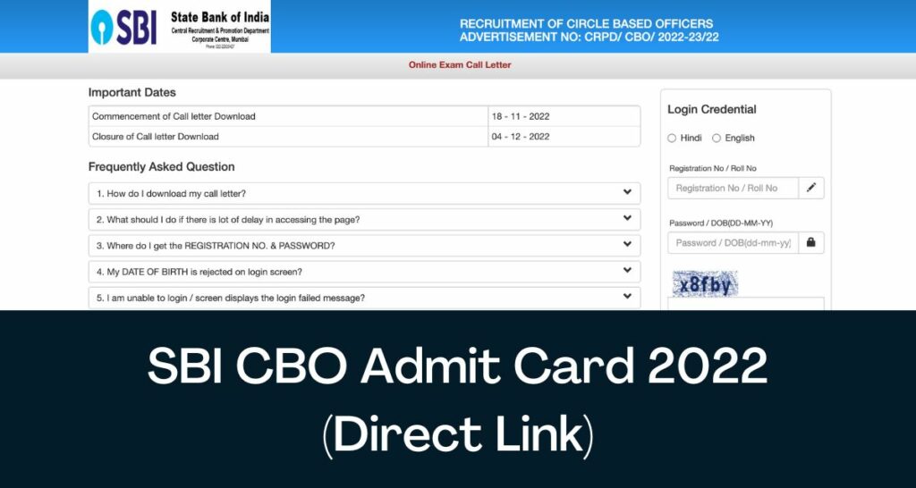SBI CBO Admit Card 2022 - Direct Link Circle Based Office @ sbi.co.in