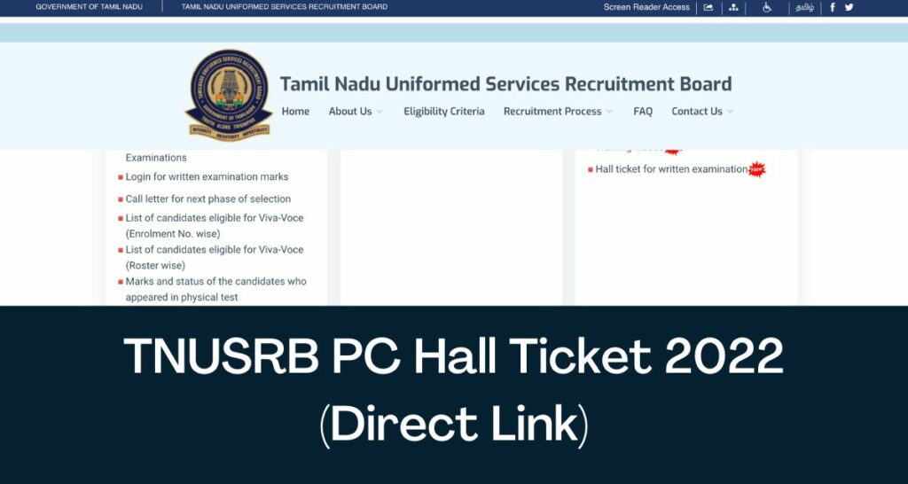 TNUSRB PC Hall Ticket 2022 - Direct Link Fireman Jail Warder Admit Card @ tnusrb.tn.gov.in