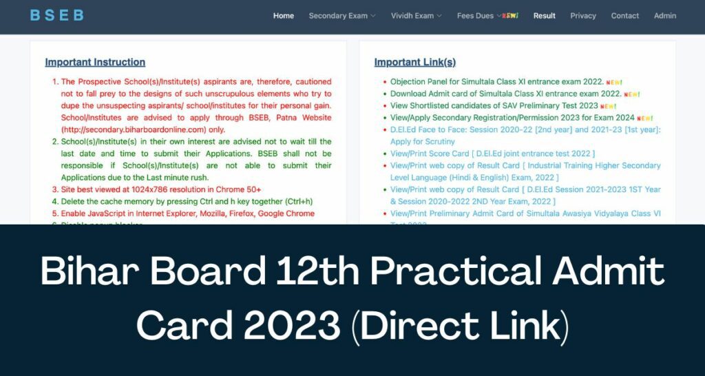 Bihar Board 12th Practical Admit Card 2023 - Direct Link BSEB @ seniorsecondary.biharboardonline.com