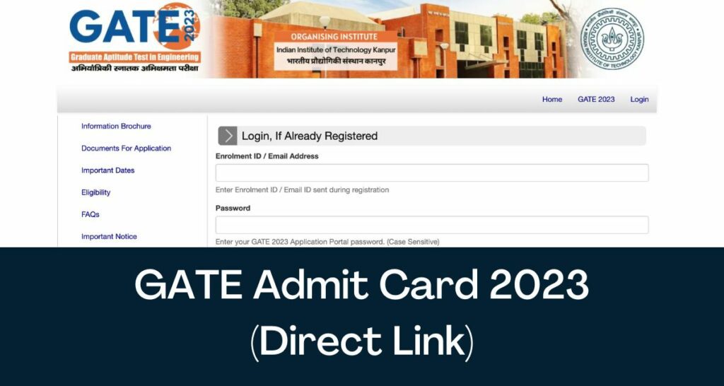 GATE Admit Card 2023 - Direct Link Hall Ticket @ gate.iitk.ac.in