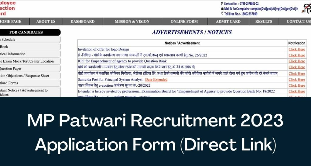 MP Patwari Recruitment 2023 Application Form - Direct Link Notification @ peb.mp.gov.in