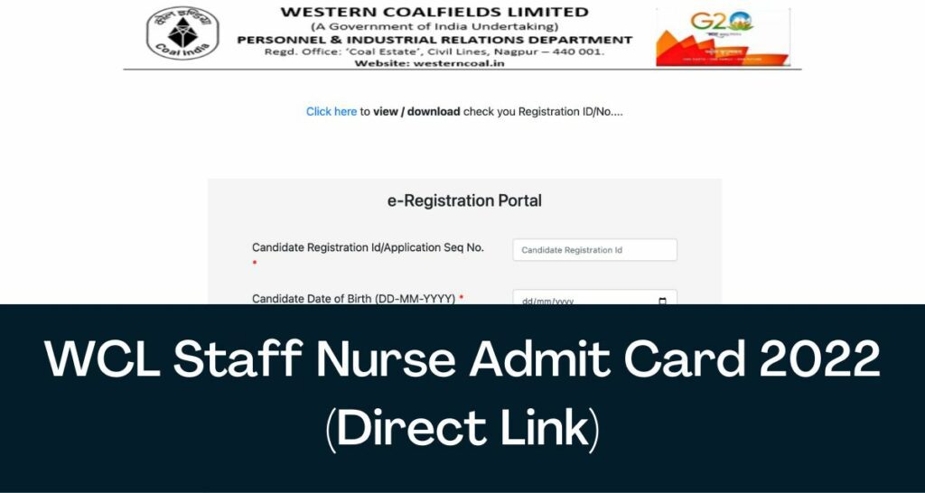 WCL Staff Nurse Admit Card 2022 - Direct Link Hall Ticket @ westerncoal.in