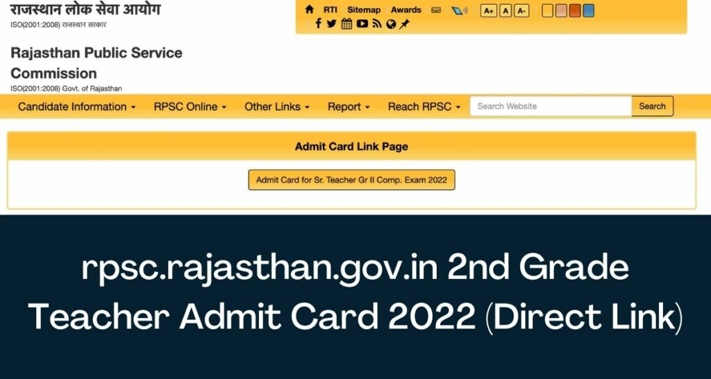 rpsc.rajasthan.gov.in 2nd Grade Teacher Admit Card 2022, RPSC Exam City Intimation Direct Link