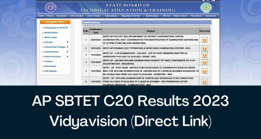 AP SBTET C20 Results 2023 - Direct Link Manabadi, Vidyavision @ www.sbtetap.gov.in