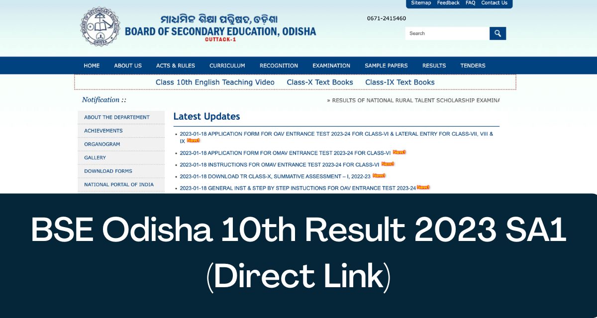 BSE Odisha 10th Result 2024 SA1 Direct Link India Results bseodisha