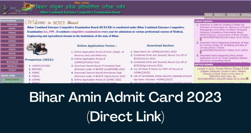 Bihar Amin Admit Card 2023 - Direct Link Hall Ticket @ bceceboard.bihar.gov.in