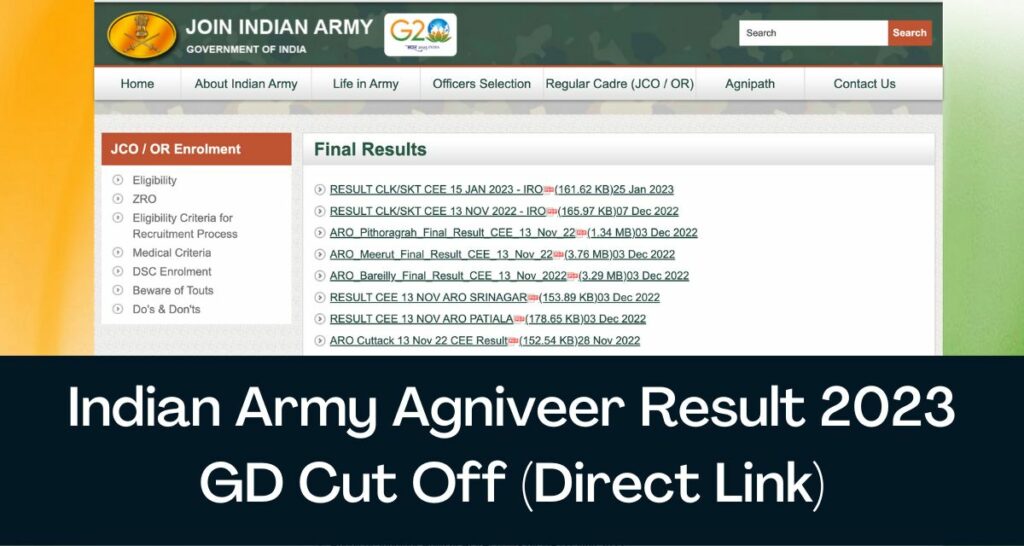 Indian Army Agniveer Result 2023 - Direct Link GD Cut Off @ www.joinindianarmy.nic.in