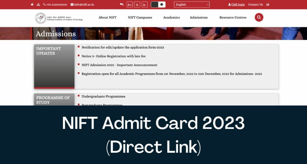 NIFT Admit Card 2023 - Direct Link Hall Ticket @ nift.ac.in