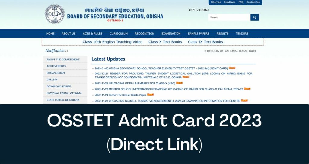 OSSTET Admit Card 2023 - Direct Link Hall Ticket @ bseodisha.ac.in