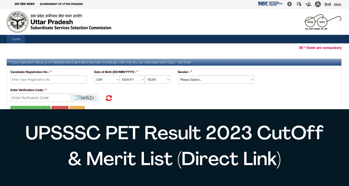 UPSSSC PET Result 2023 - Direct Link UP PET CutOff & Merit List @ upsssc.gov.in