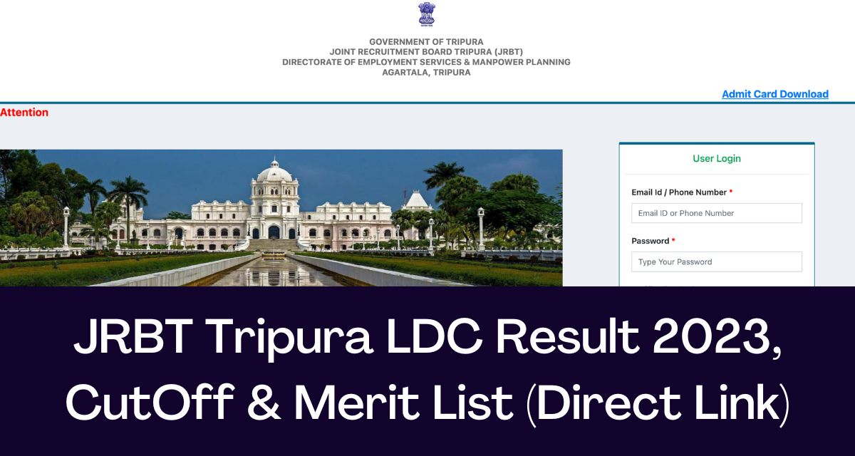 JRBT Tripura LDC Result 2023 - Direct Link Group C CutOff & Merit List @ jrbtripura.com