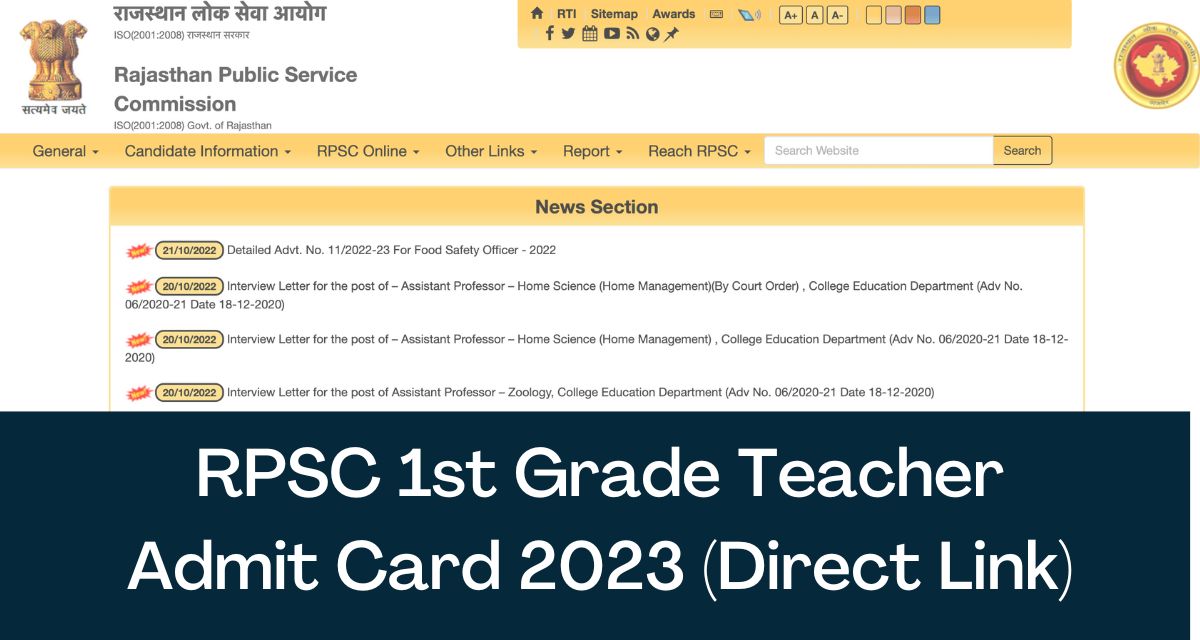 RPSC 1st Grade Teacher Admit Card 2023 - Direct Link School Lecturer एडमिट कार्ड @rpsc.rajasthan.gov.in