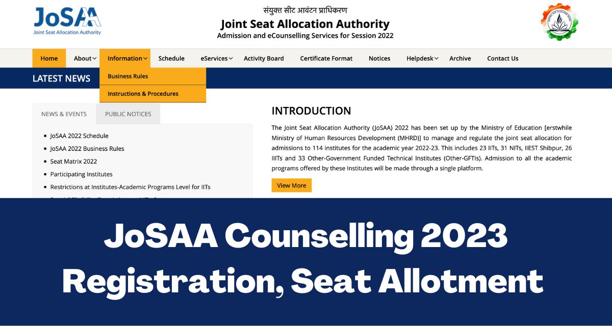 JoSAA Counselling 2023 Registration - Direct Link Seat Allotment @josaa.nic.in