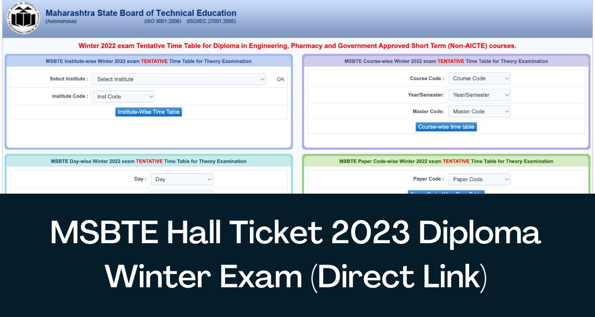 MSBTE Hall Ticket 2023 - Direct Link Maharashtra Diploma Winter Admit Card @ msbte.org.in