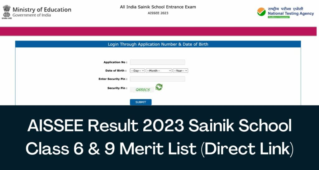 AISSEE Result 2023 - Direct Link Sainik School Class 6 & 9 CutOff, Merit  List @ aissee.nta.