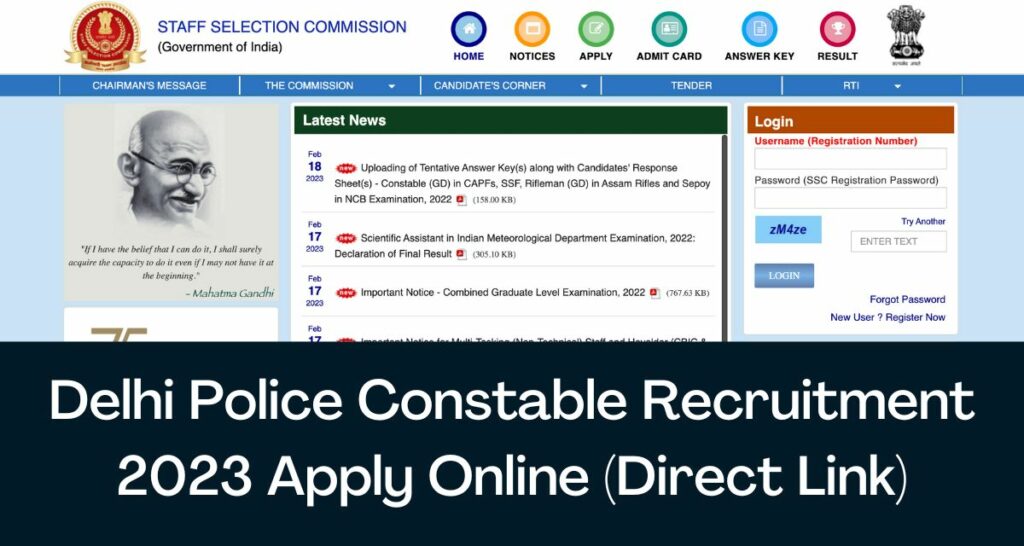 Delhi Police Constable Recruitment 2023 Apply Online - Direct Link 6433 Vacancies Notification @ ssc.nic.in