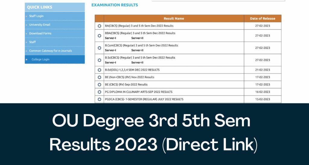 OU Degree 3rd 5th Sem Results 2023 - Direct Link BA B.Sc B.Com Osmania University @ osmania.ac.in