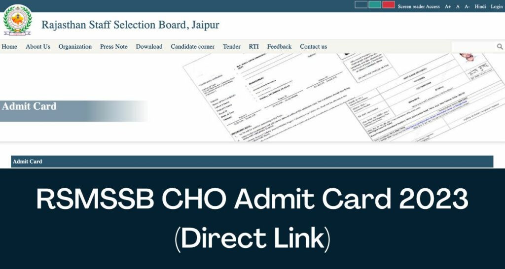 RSMSSB CHO Admit Card 2023 - Direct Link Hall Ticket @ rsmssb.rajasthan.gov.in