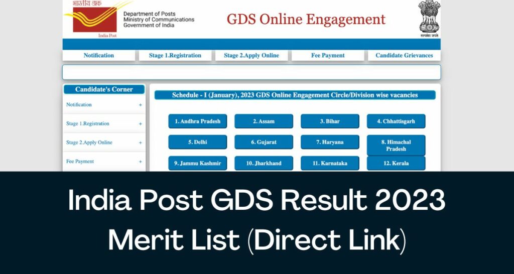 India Post GDS Result 2023 - Direct Link Gramin Dak Sevak Merit List @ indiapostgdsonline.gov.in