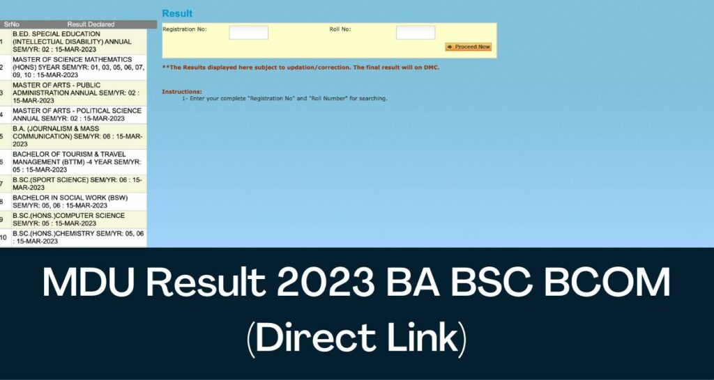 MDU Result 2023 - Direct Link BA BSC BCOM Exam Results @ mdu.ac.in