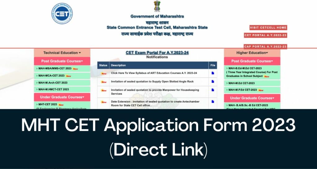 MHT CET Application Form 2023 - Direct Link Notification, Apply Online @ cetcell.mahacet.org