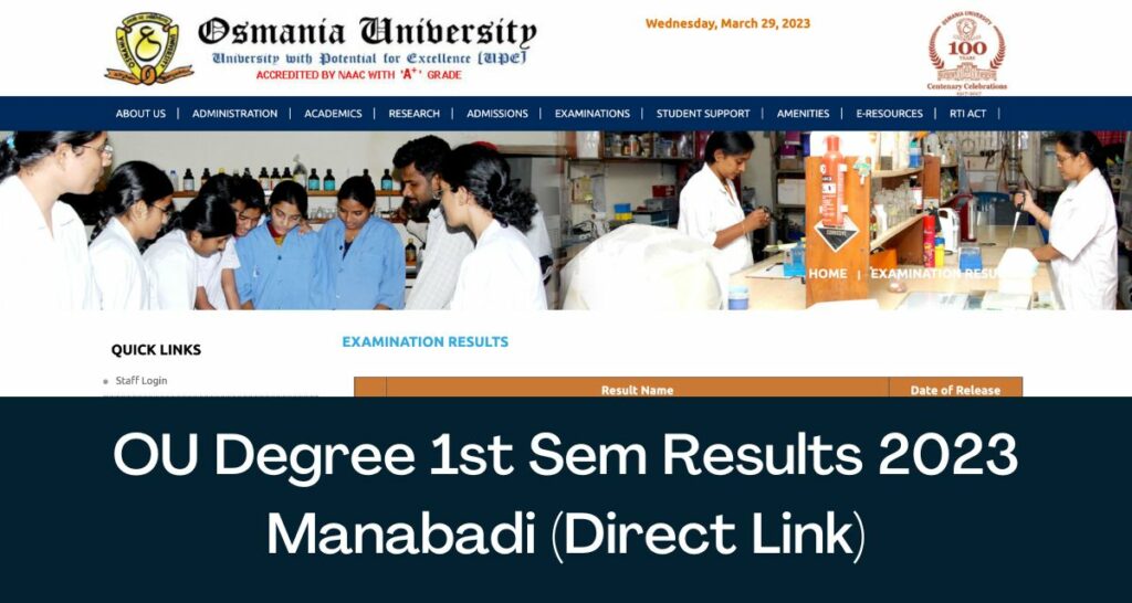 OU Degree 1st Sem Results 2023 - Direct Link BA B.Sc B.Com Manabadi Result @ osmania.ac.in