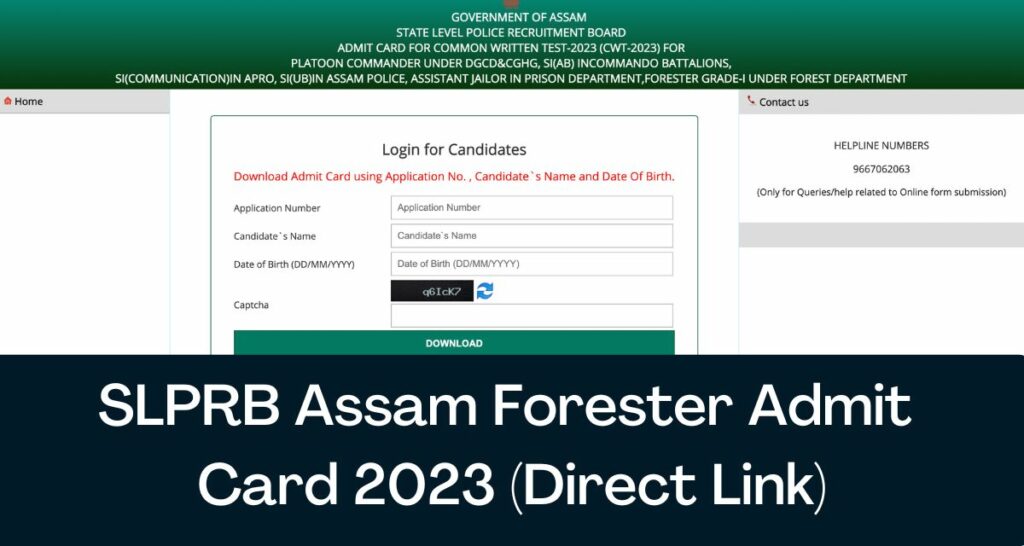 SLPRB Assam Forester Admit Card 2023 - Direct Link Hall Ticket @ slprbassam.in
