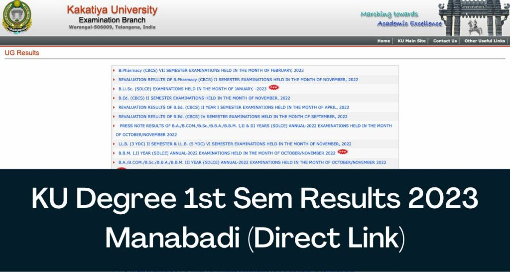 KU Degree 1st Semester Results 2023 - Direct Link Kakatiya University BA BSC BCOM Result Manabadi @ kuexams.org