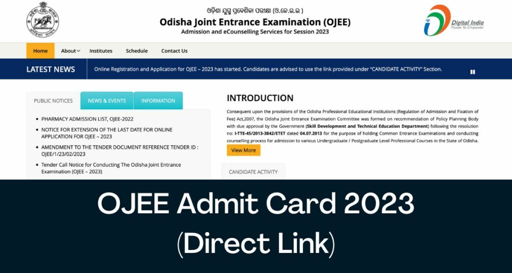 OJEE Admit Card 2023 - Direct Link Odisha JEE Hall Ticket @ ojee.nic.in