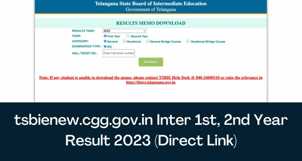 tsbienew.cgg.gov.in Inter 1st, 2nd Year Result 2023 - Direct Link Telangana Intermediate Marks Memo