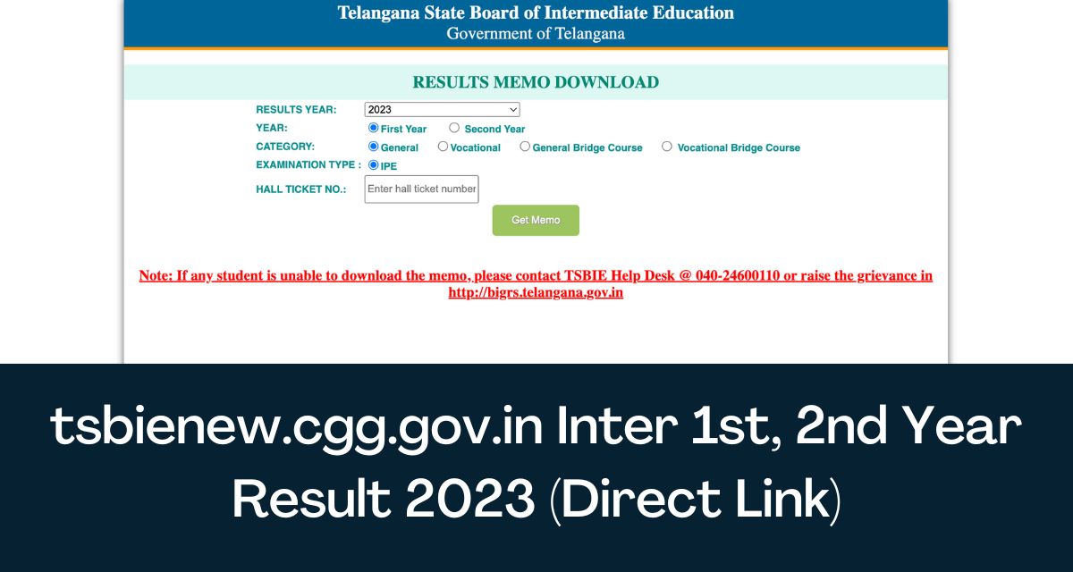 tsbienew.cgg.gov.in Inter 1st, 2nd Year Result 2024 Direct Link