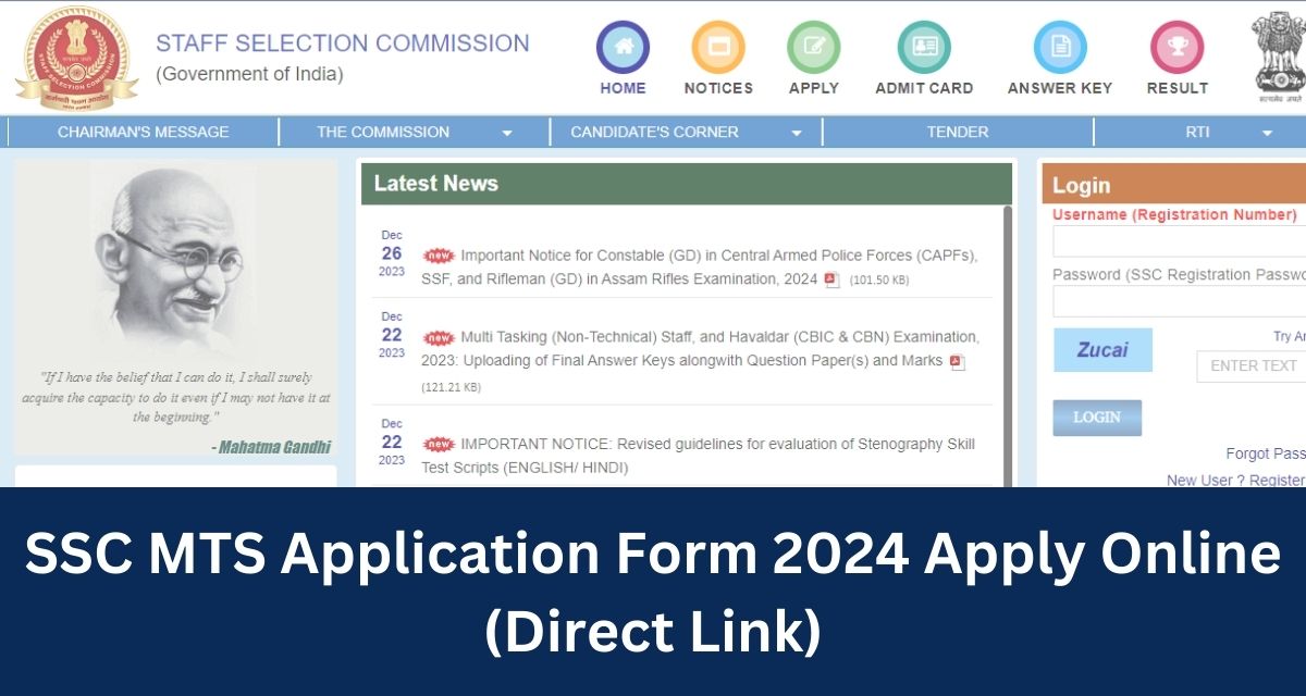 SSC MTS Application Form 2024 Apply Online (Direct Link)