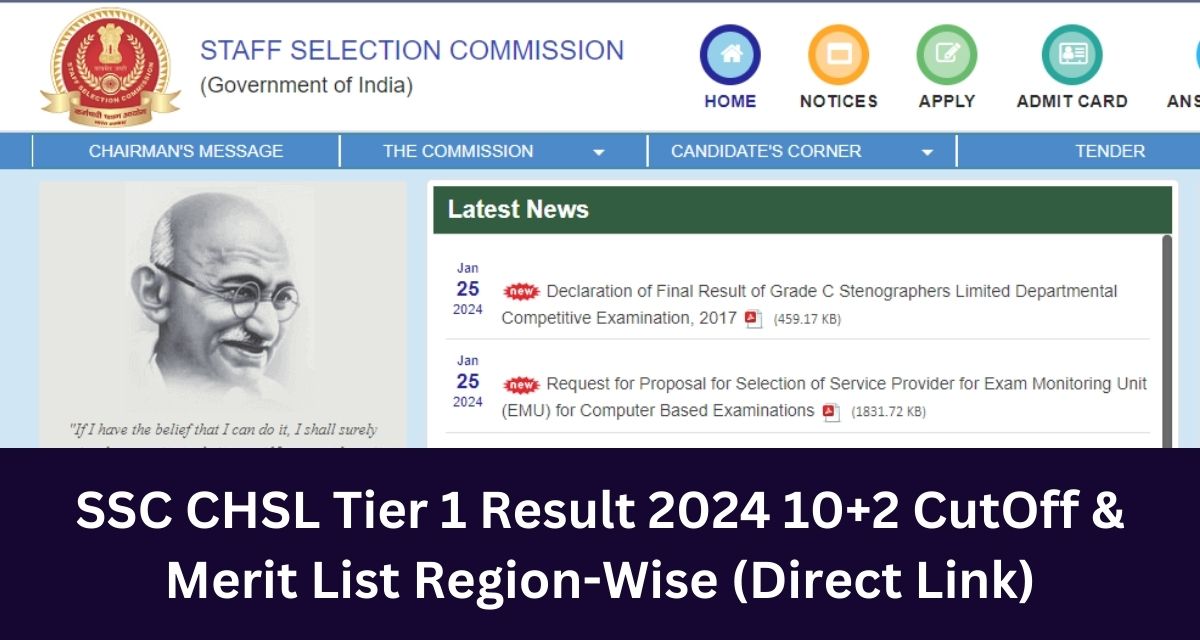 SSC CHSL Tier 1 Result 2024 10+2 CutOff & Merit List Region-Wise (Direct Link)