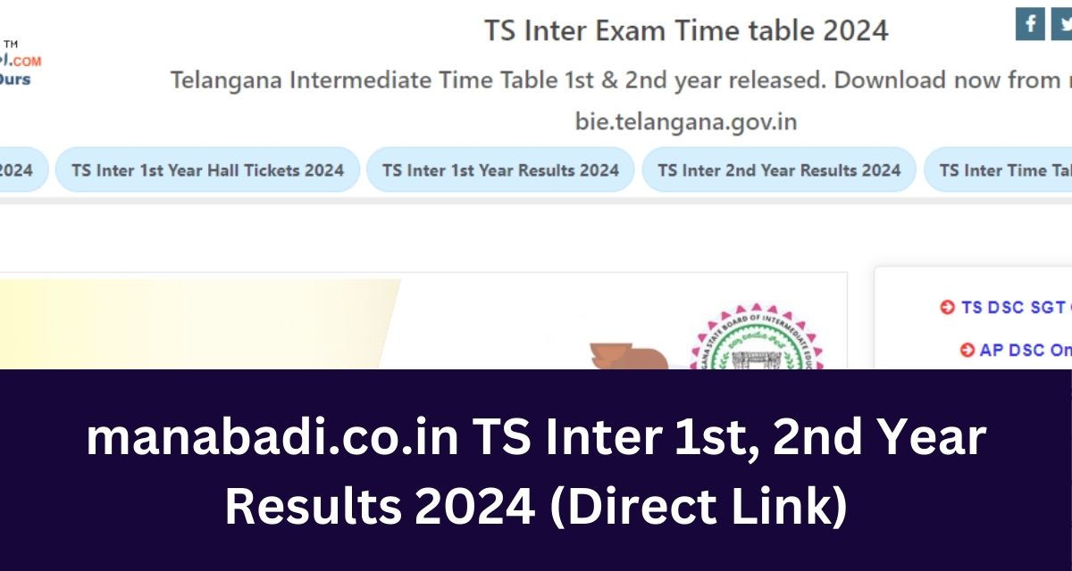 manabadi.co.in TS Inter 1st, 2nd Year Results 2024 Direct Link